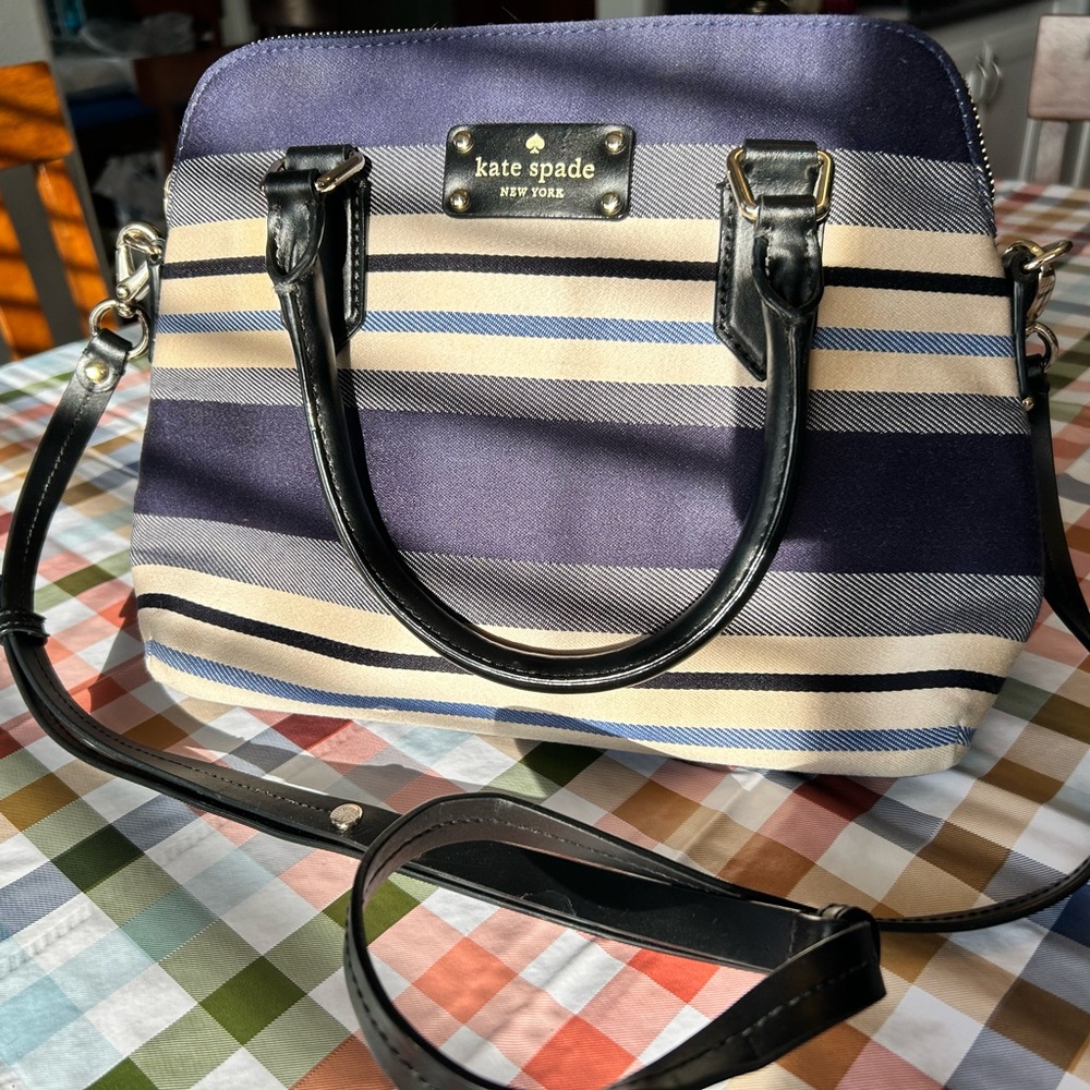 Kate Spade Navy and Cream Striped Satchel